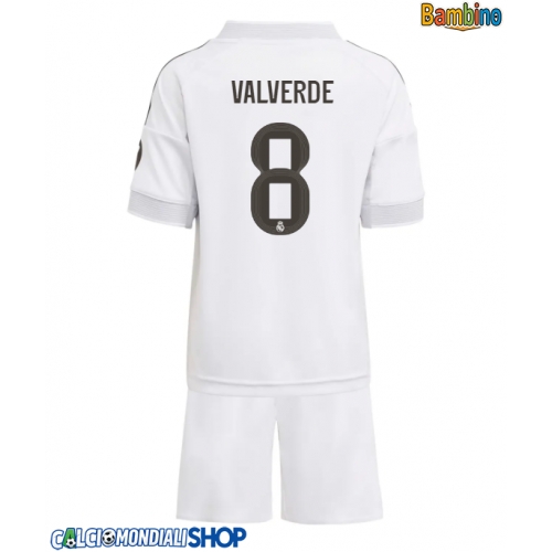 Maglie da calcio Real Madrid Federico Valverde #8 Prima Maglia Bambino 2025-26 Manica Corta + Pantaloni corti)